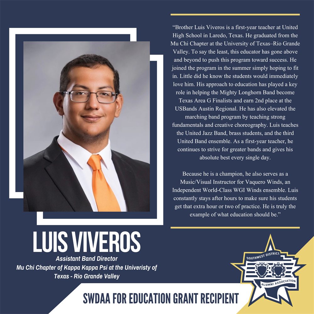 Luis Viveros, Fall 2025 SWDAA for Education grant recipient